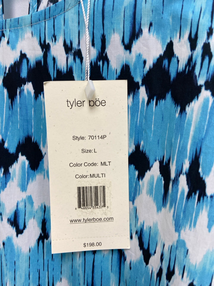 NWT Tyler Boe Size L Blue Navy/White Print Maxi Ladies Dress
