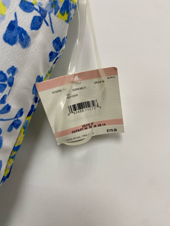 NWT Anne Klein Size 10 White Yellow/Blue Floral Sleeveless Ladies Dress