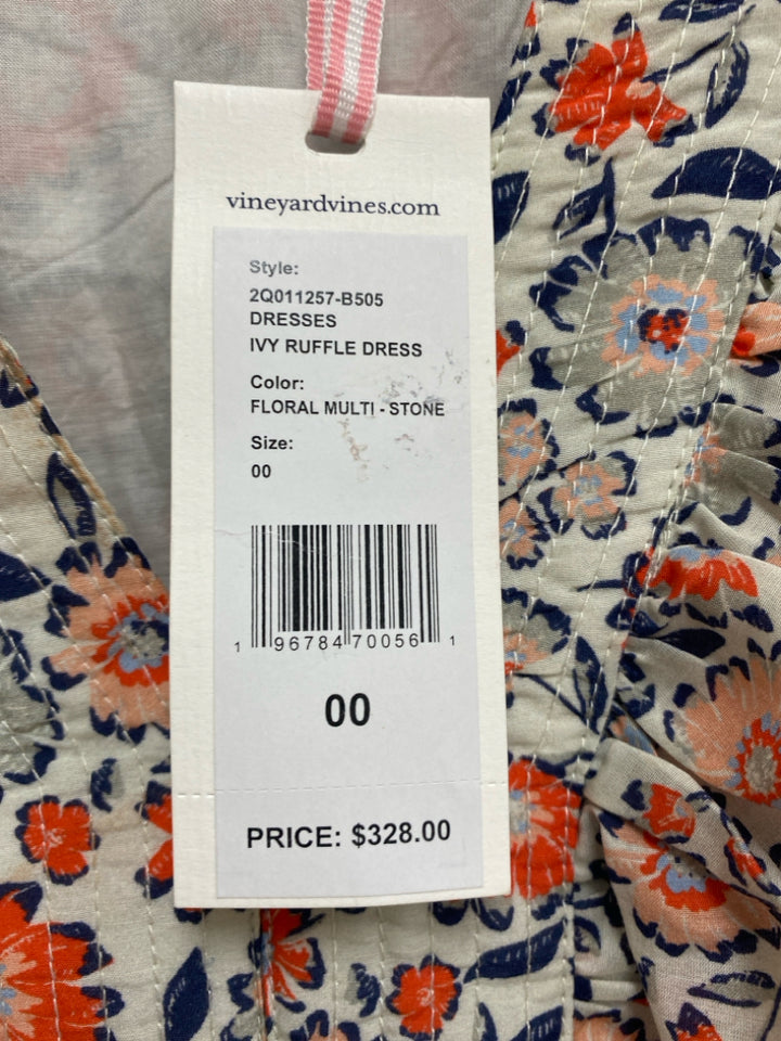 NWT Vineyard Vines Size 00 Cream/Coral Orange/Navy Flowers Ladies Dress