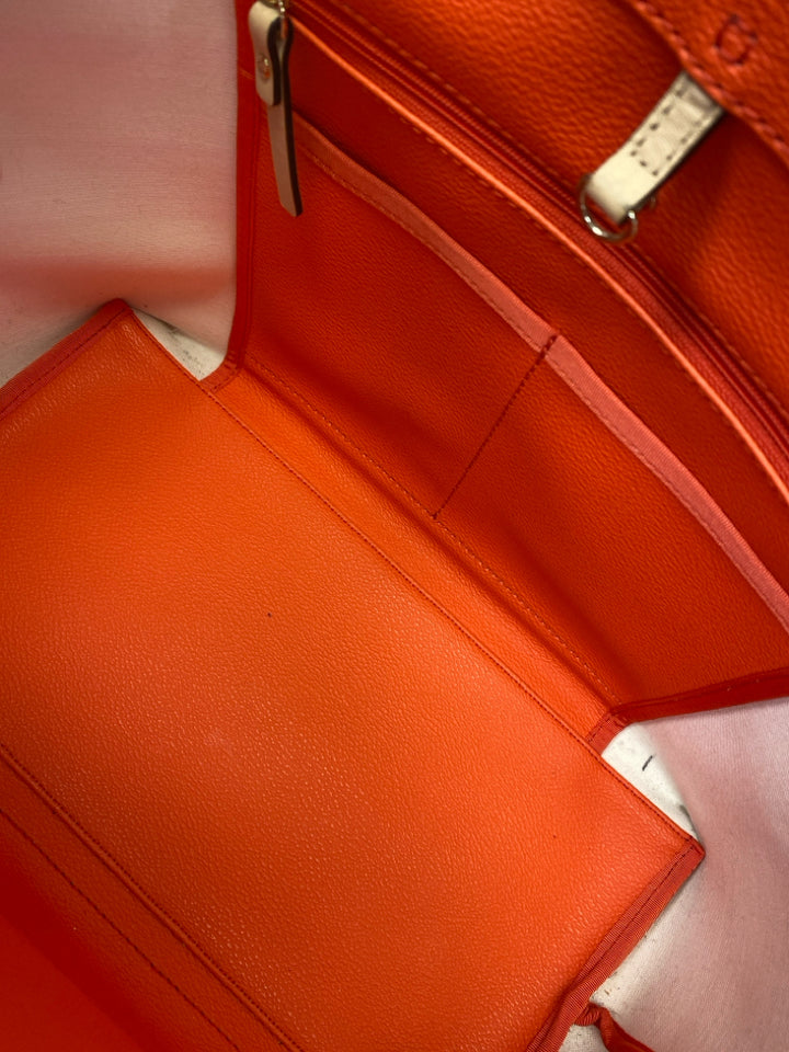 Kate Spade Orange White Stripe(s) Leather Tote Bag