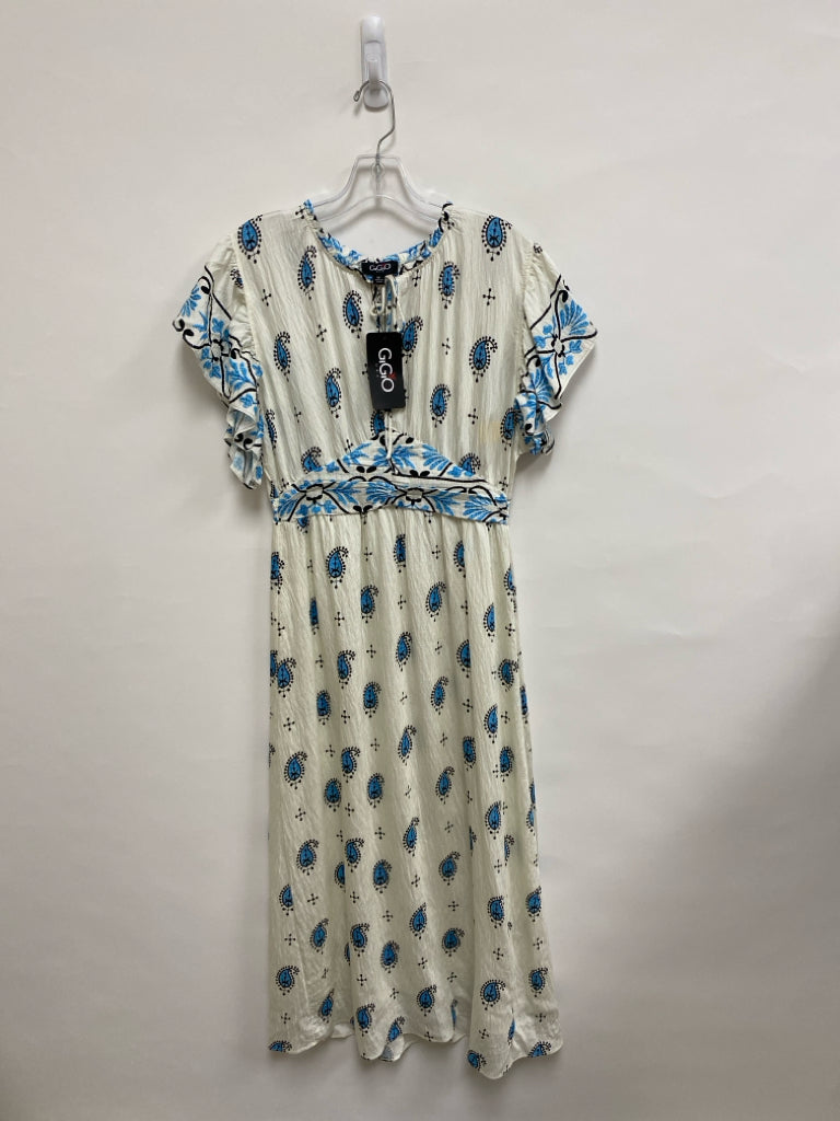 NWT GiGiO Size M White Blue/Black Assorted Print Ladies Dress