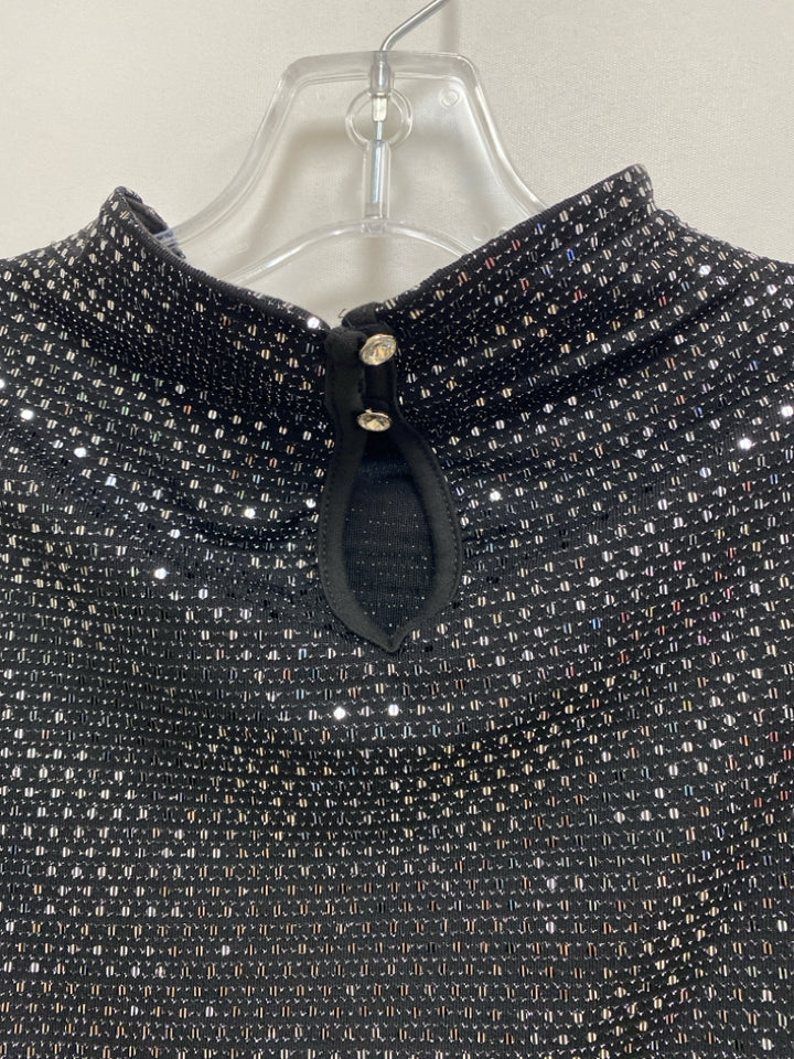 NWT ELAN Size L Black Silver Sparkle Mock Neck Ladies Top