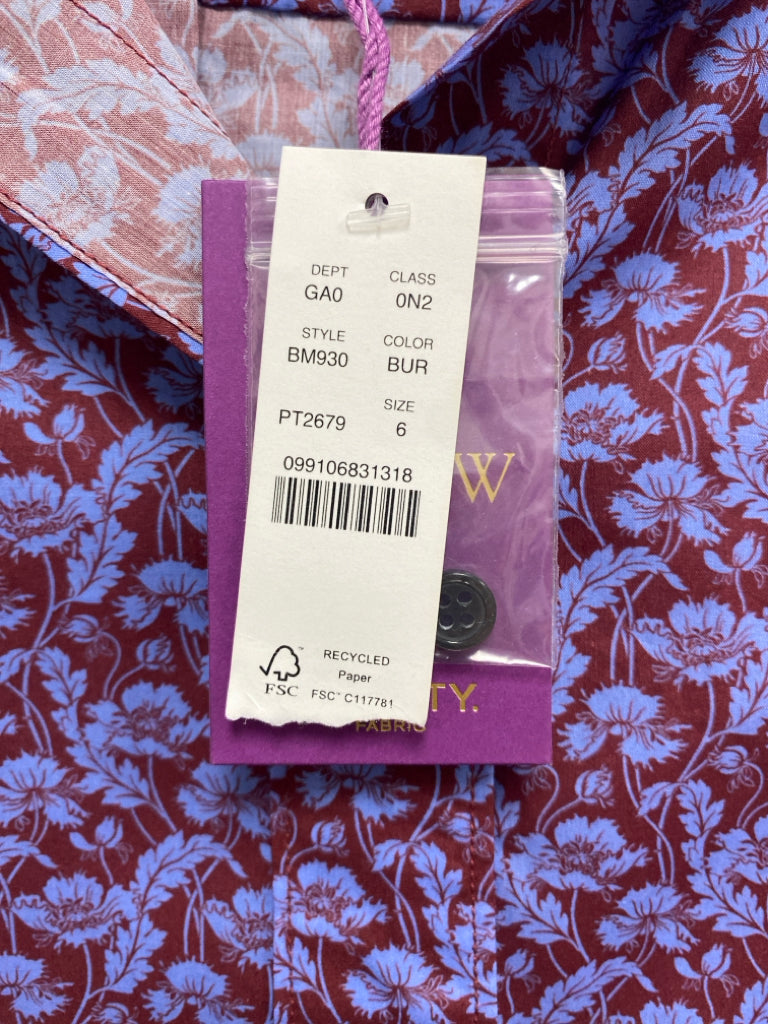NWT J Crew Size 6 Burgundy Powder Blue Floral Button Up Ladies Top