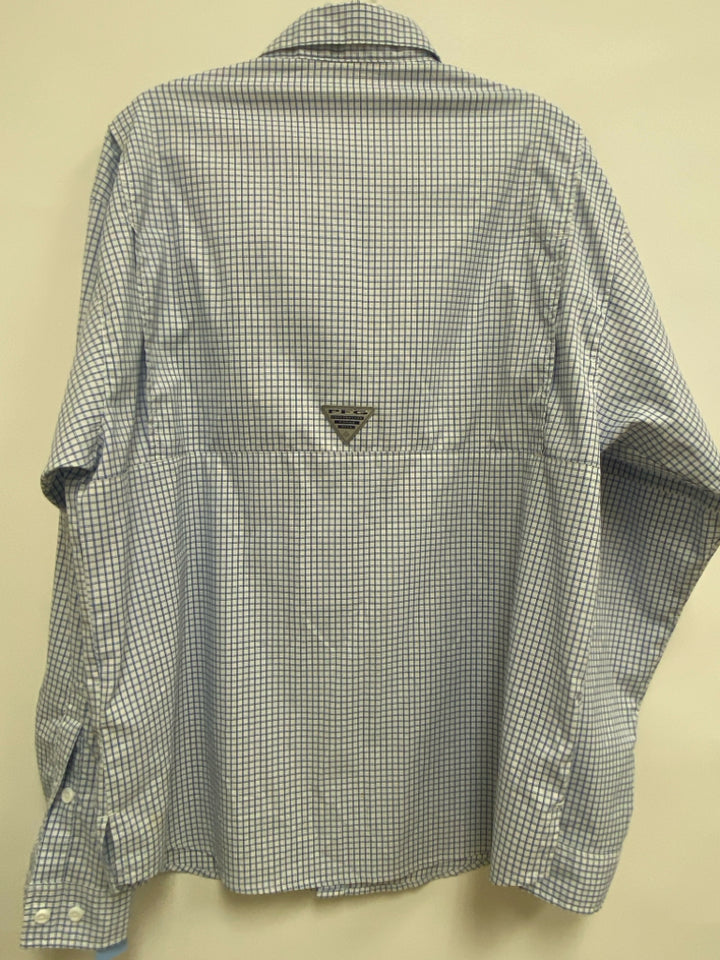 Columbia Size M White Blue Squares Button Up Men&
