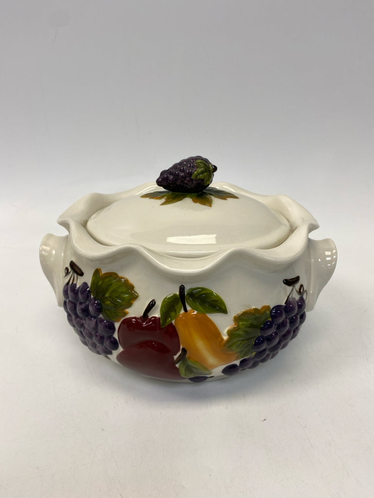 White Multi Color Fruit Ceramic Serving Piece