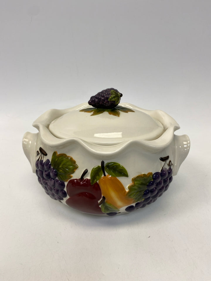 White Multi Color Fruit Ceramic Serving Piece