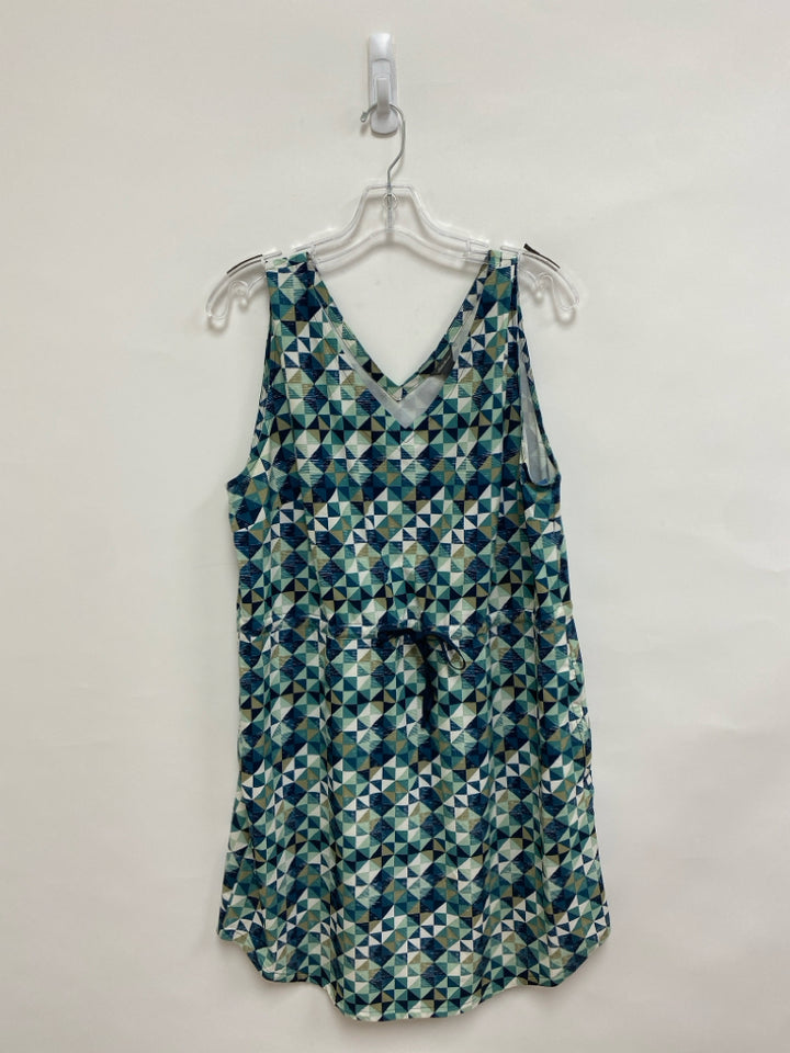 Eddie Bauer Size L Green Navy/White Geometric Sleeveless Ladies Dress