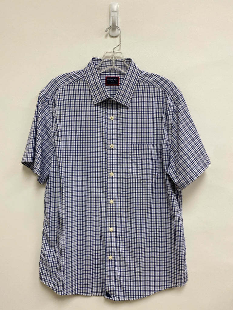 Untuckit Size L White/Navy Purple Plaid Button Up Men&