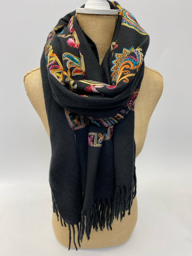 Black Multi Color Embroidered Wrap