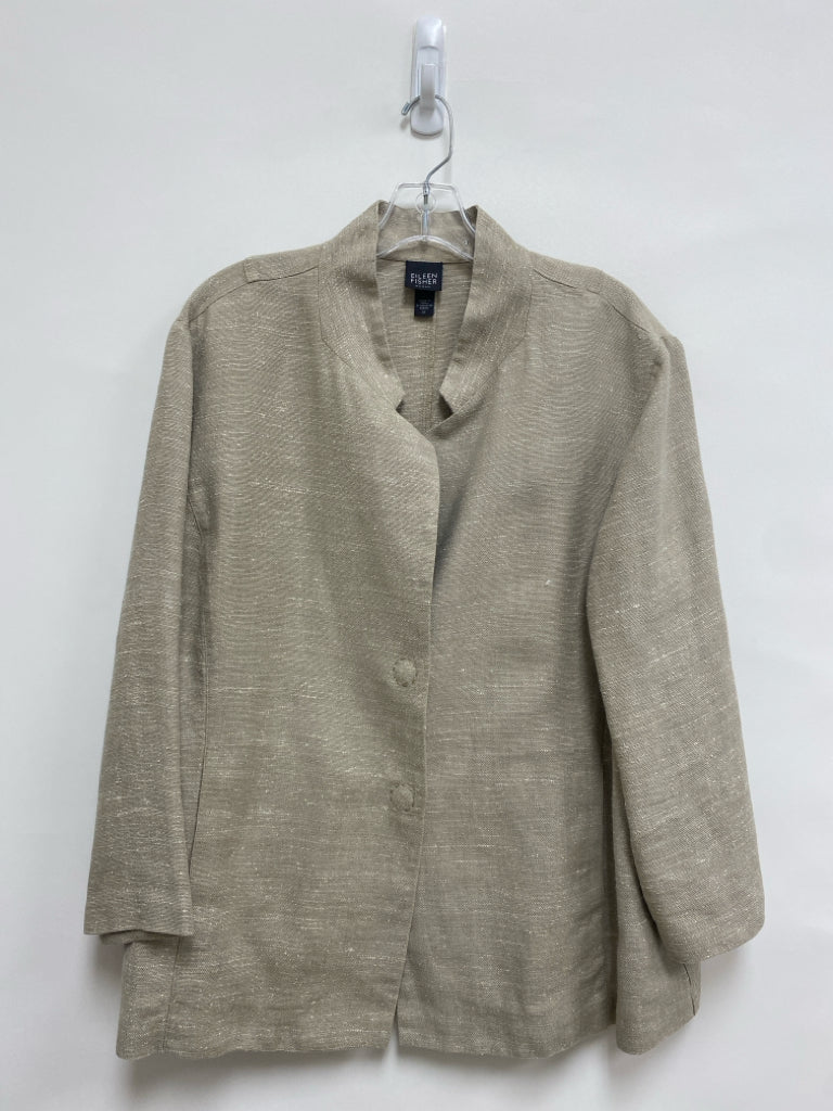 Eileen Fisher  SIZE  1X Beige White Speckles Button Up Plus Size Jacket