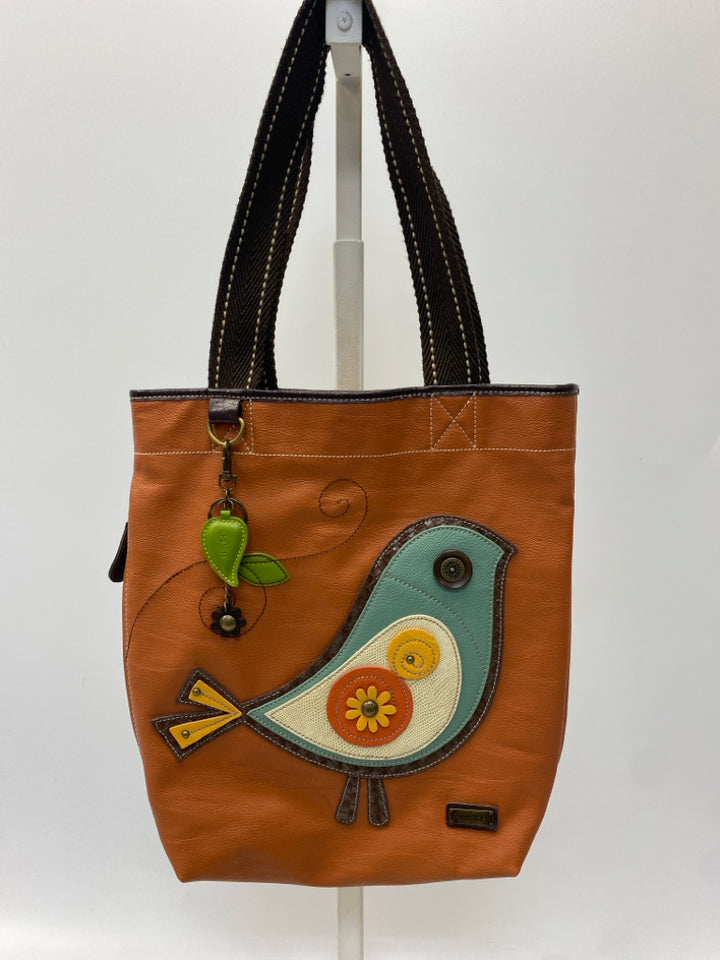 Chala Burnt Orange Green Bird(s) Tote Bag