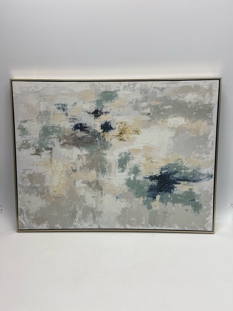 Navy/Green Cream/White Abstract Canvas Art