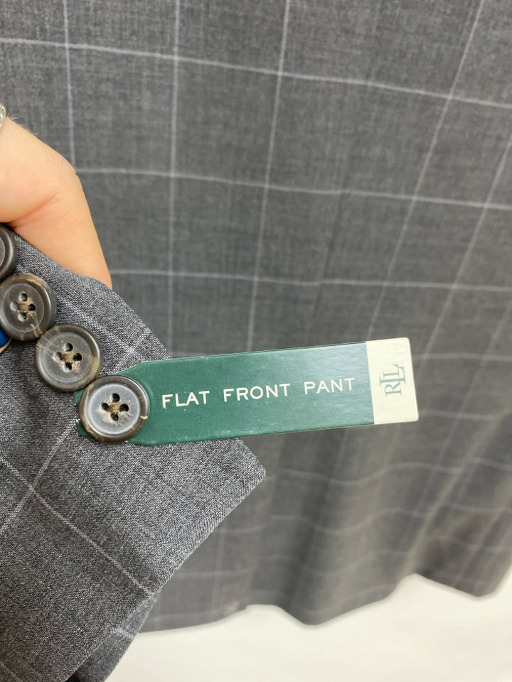 NWT Ralph Lauren Size 42R Gray Windowpane Wool Men&