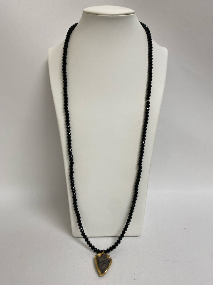 Black/Gold Gray Beaded Necklace