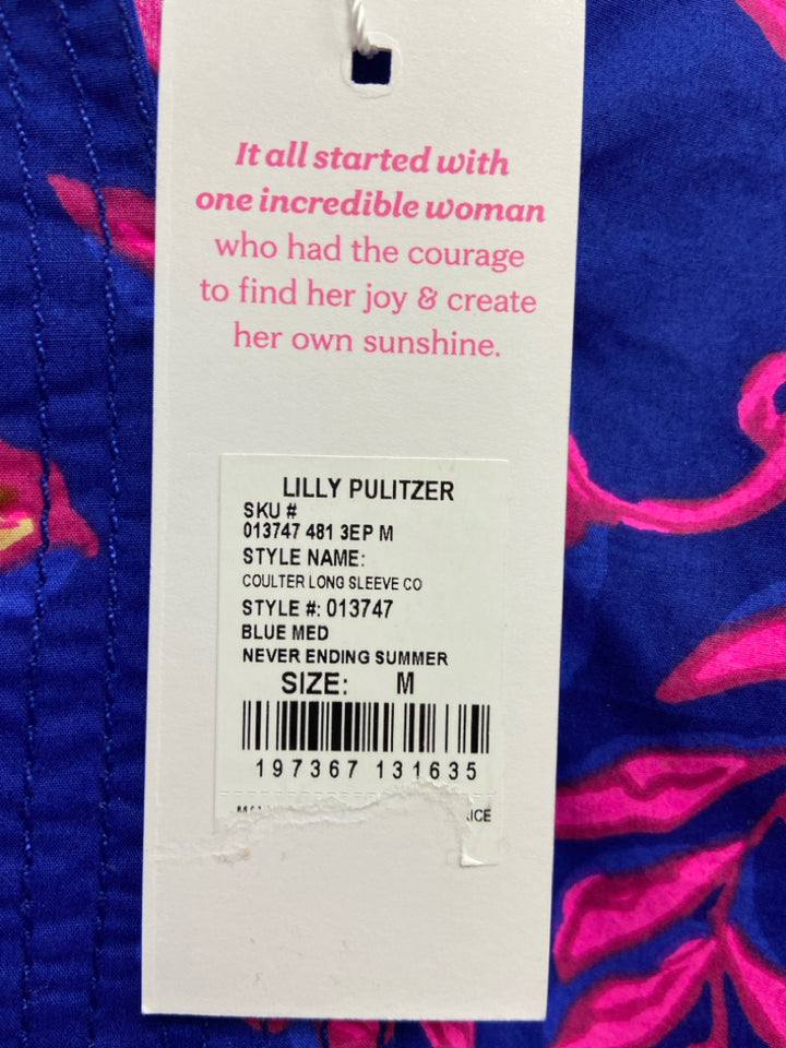 NWT LILLY PULITZER Size M Blue Neon Pnk Flowers Ladies Top