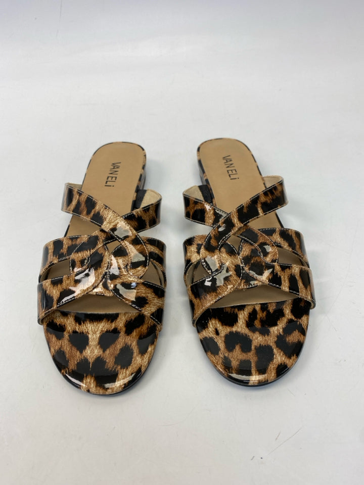 Vaneli  Size 10N Brown Black Animal Print Patent Sandals  **NARROW**