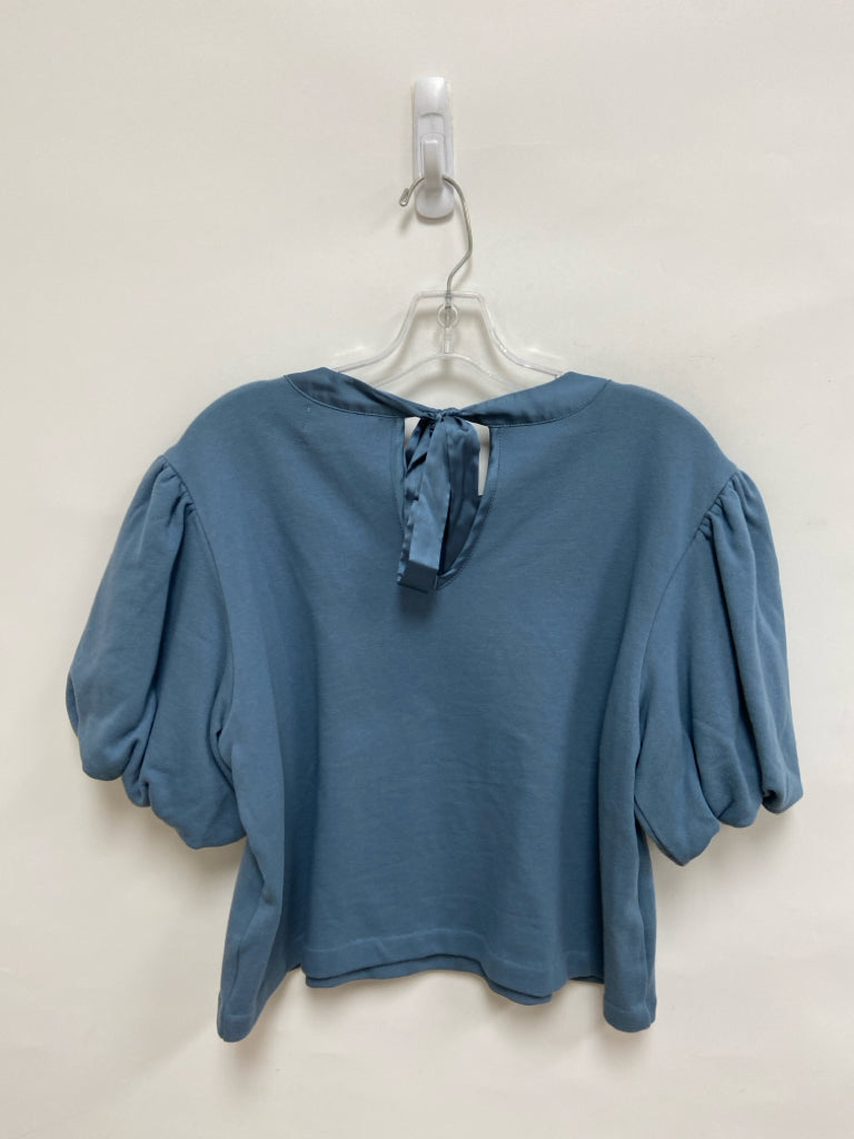 OLIVIA JAMES Size L Blue Bows Puff Sleeve Ladies Top
