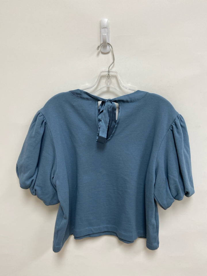 OLIVIA JAMES Size L Blue Bows Puff Sleeve Ladies Top