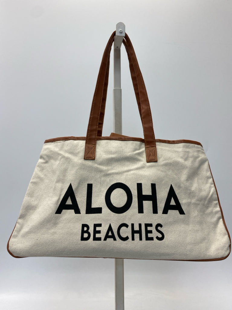 Cream/Brown Black Word(s) Canvas Tote Bag