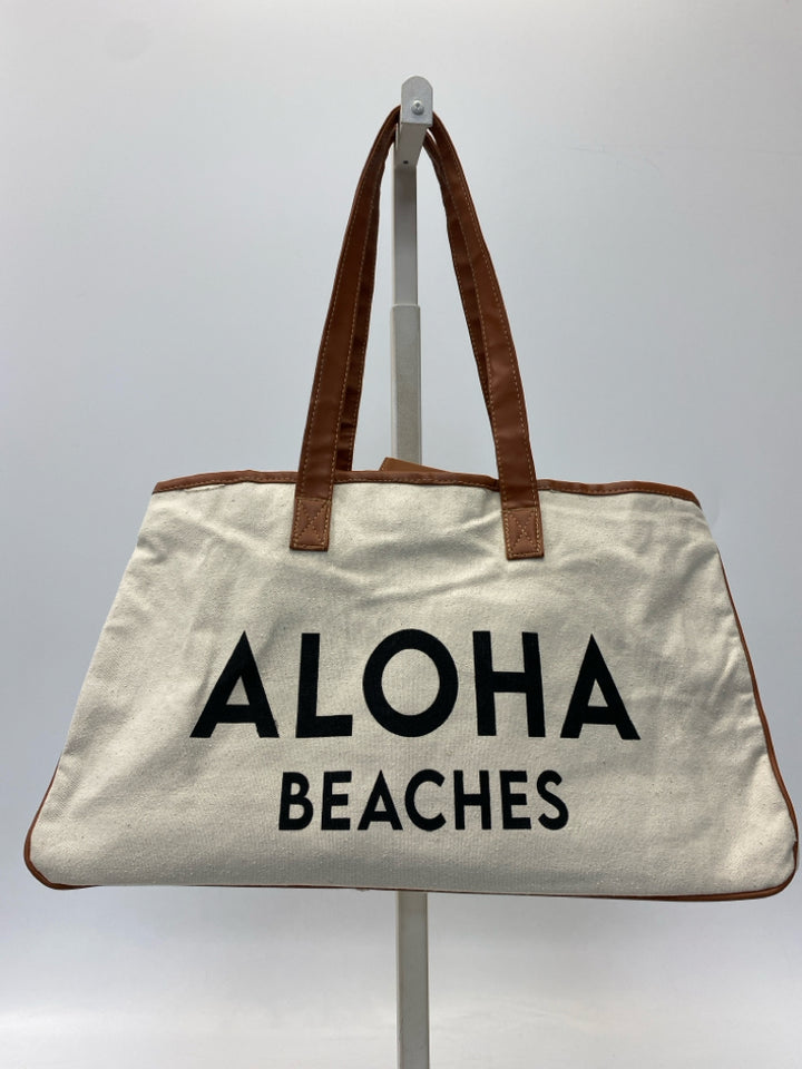 Cream/Brown Black Word(s) Canvas Tote Bag
