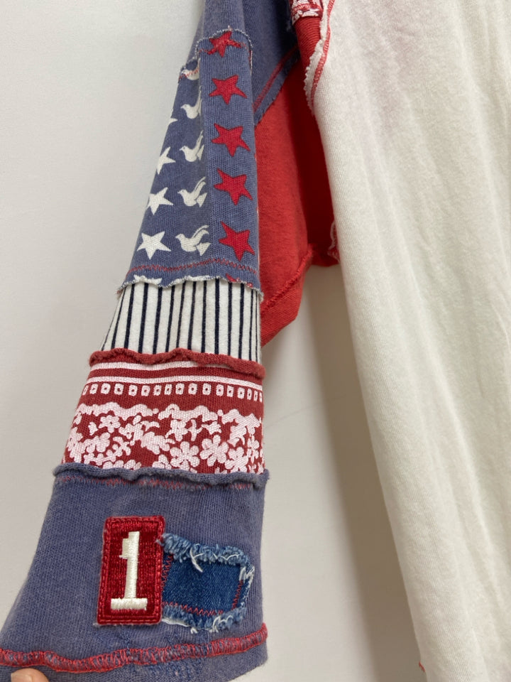 We The Free Size M White Red/Blue 3/4 Sleeve Cotton Ladies Top
