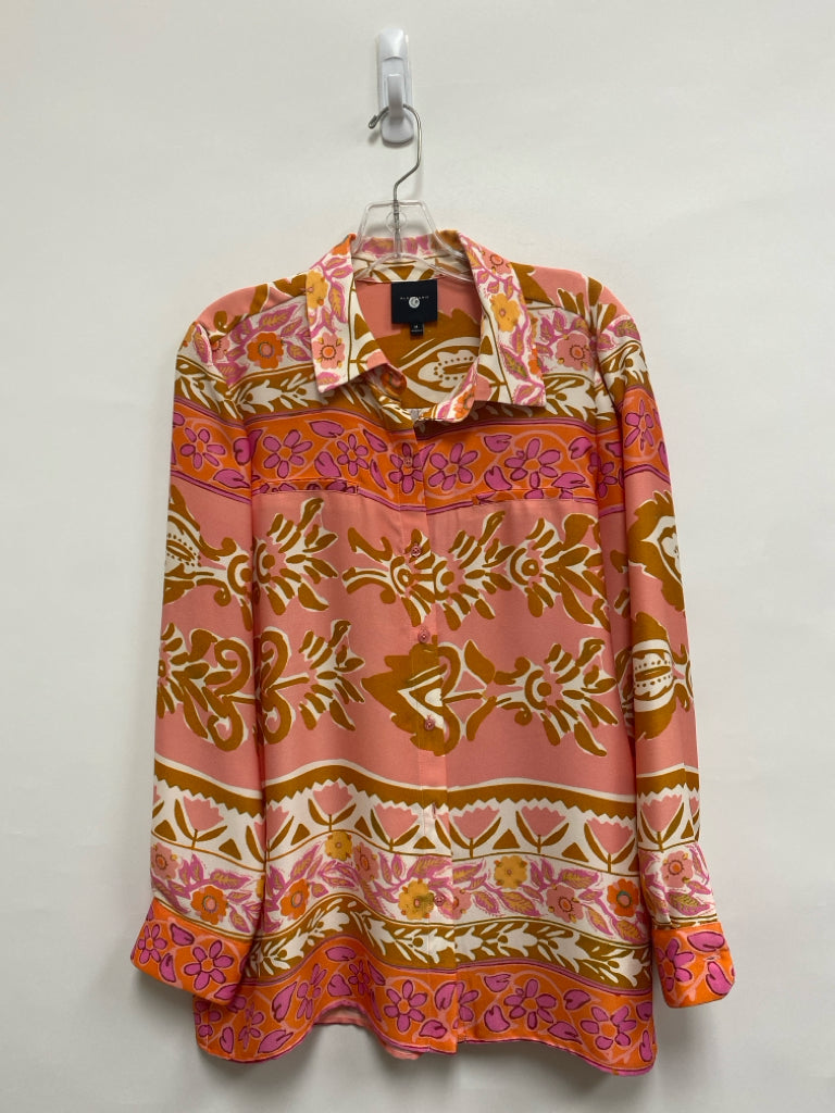 Alex Marie Size M Coral/Cream Pink/Tan Stripes/Flowers Button Up Ladies Top