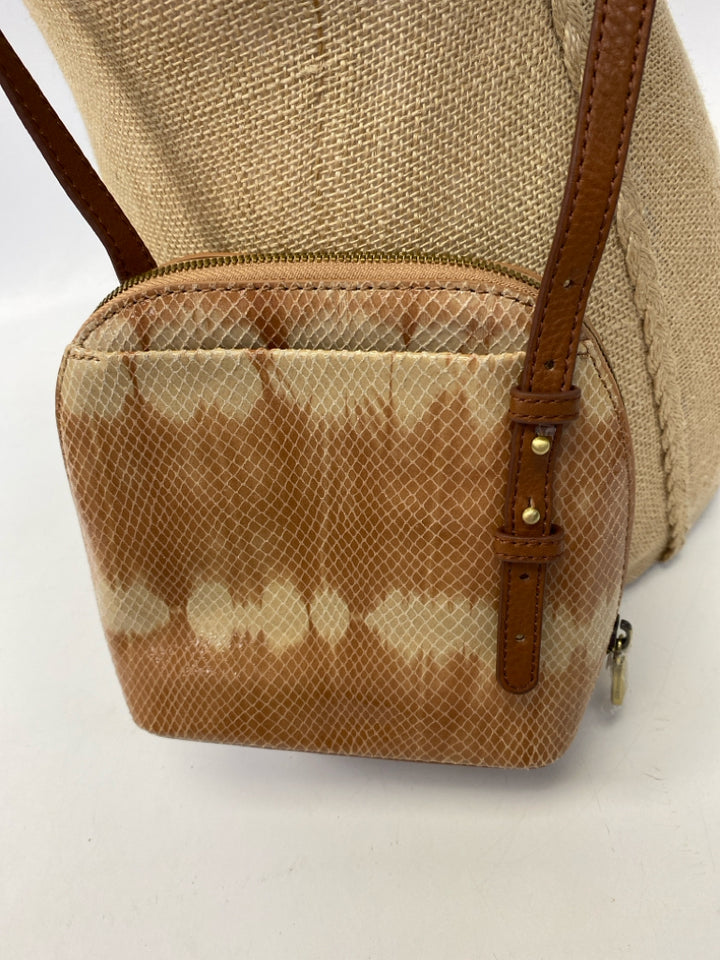 NWT Hobo Brown Beige Embossed Leather Crossbody