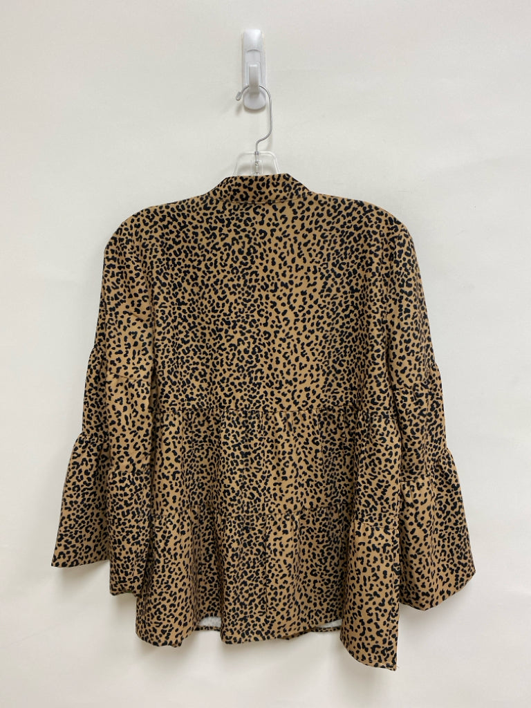 TUCKERNUCK Size S Beige Black Animal Print Bell Sleeves Ladies Top