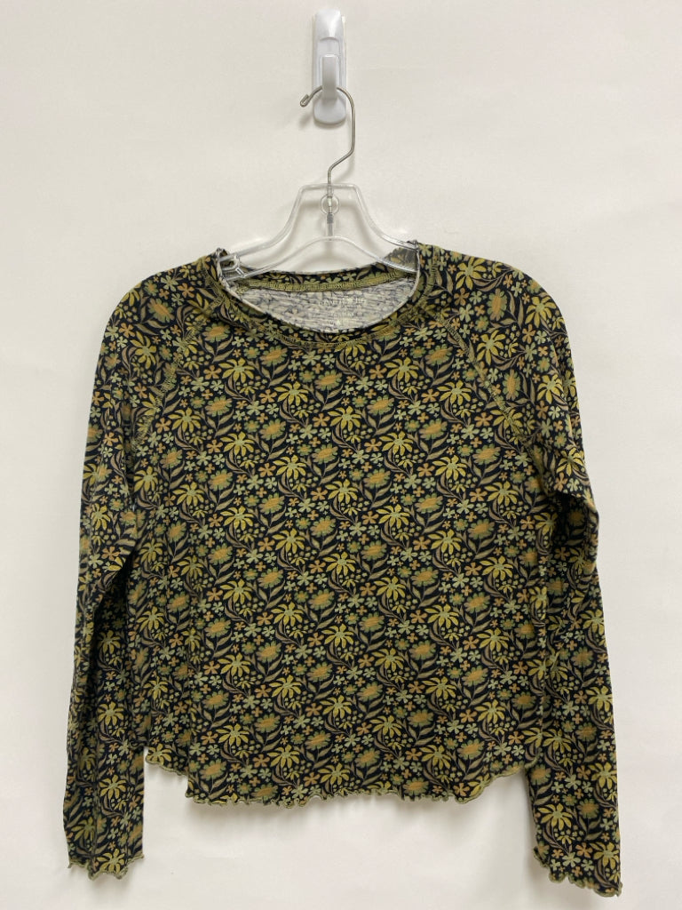 Natural Life Size M Tan/Black Green/Gold Floral Long Sleeve Ladies Top