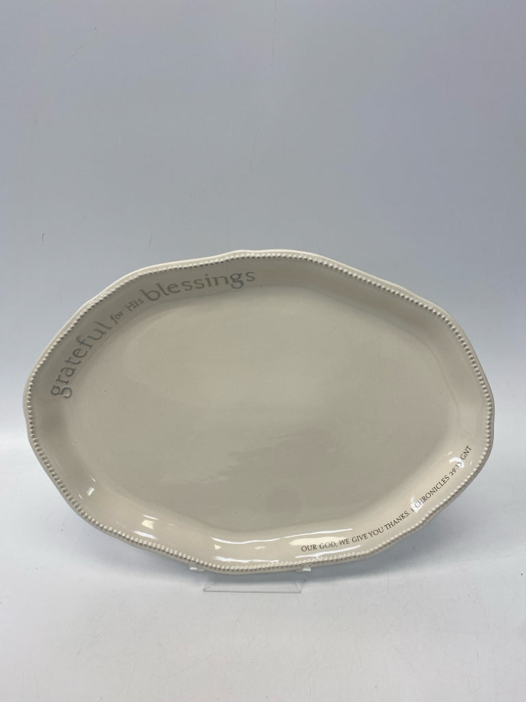 Cream Silver Words Serving Piece
