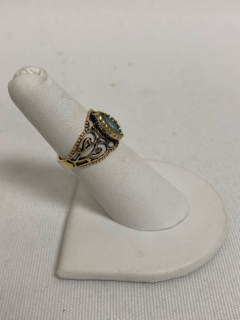 Gold Color Light Blue Stones Ring