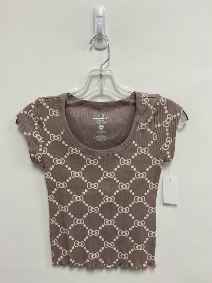 NWT Hello Kitty Size S Taupe Cream Bows Ladies Top