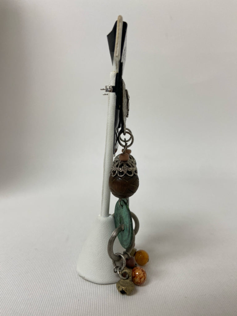 Silver Color Green/Brown Coin Earrings