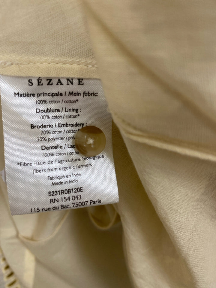 SEZANE Size 14 Cream/Beige White/Tan Patches Eyelet Ladies Dress