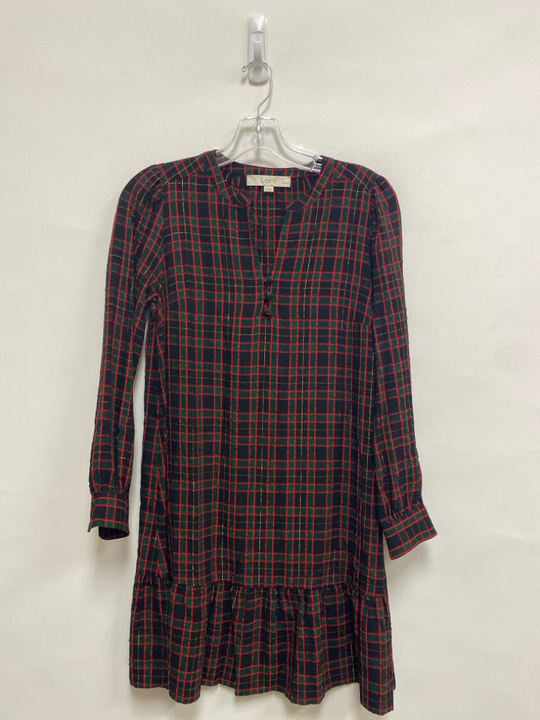 LOFT Size XSP Green/Red Plaid Petite Dress