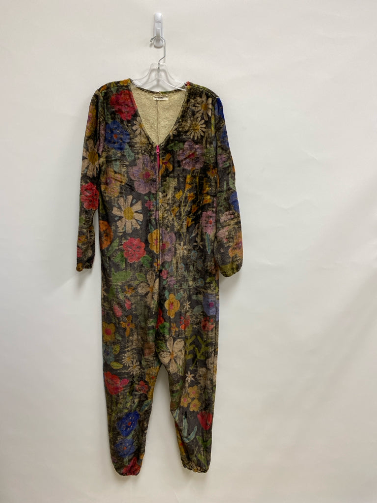 Natural Life Size S Green Blue/Multi Floral Fleece Ladies Pajama