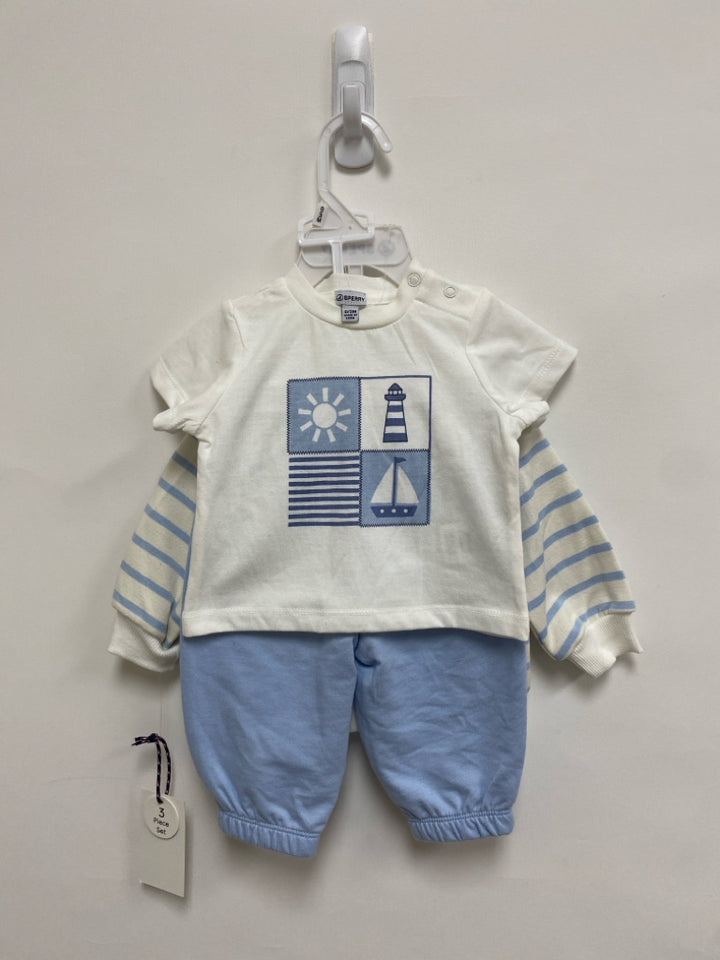 NWT Sperry SIZE 0-3M White Powder Blue Stripes Boy&