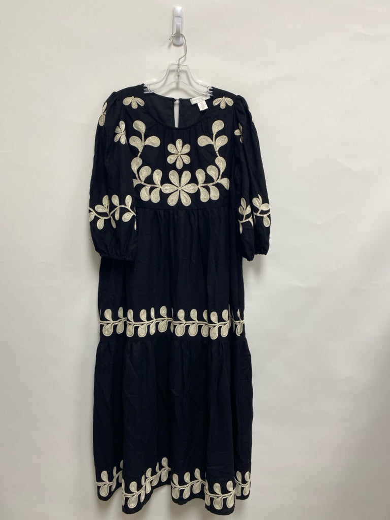 Caroline Constas Size 10 Black Cream Embroidered Maxi Ladies Dress