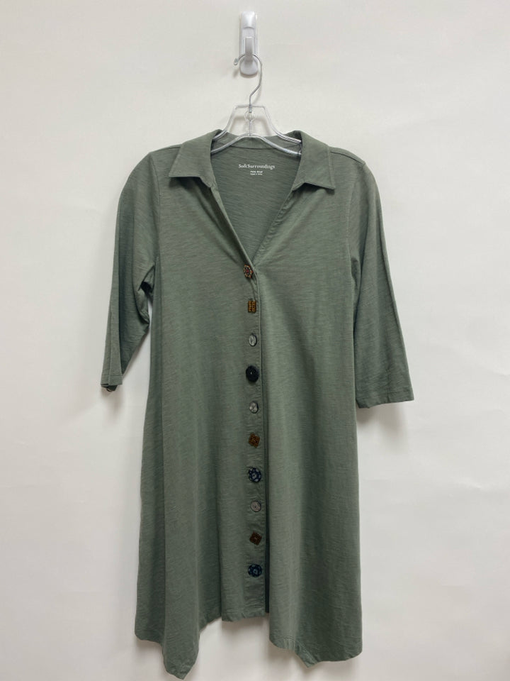 Soft Surroundings Size SP Olive Green Button Down Petite Dress