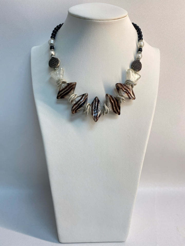 Silver Color Black Shapes Necklace