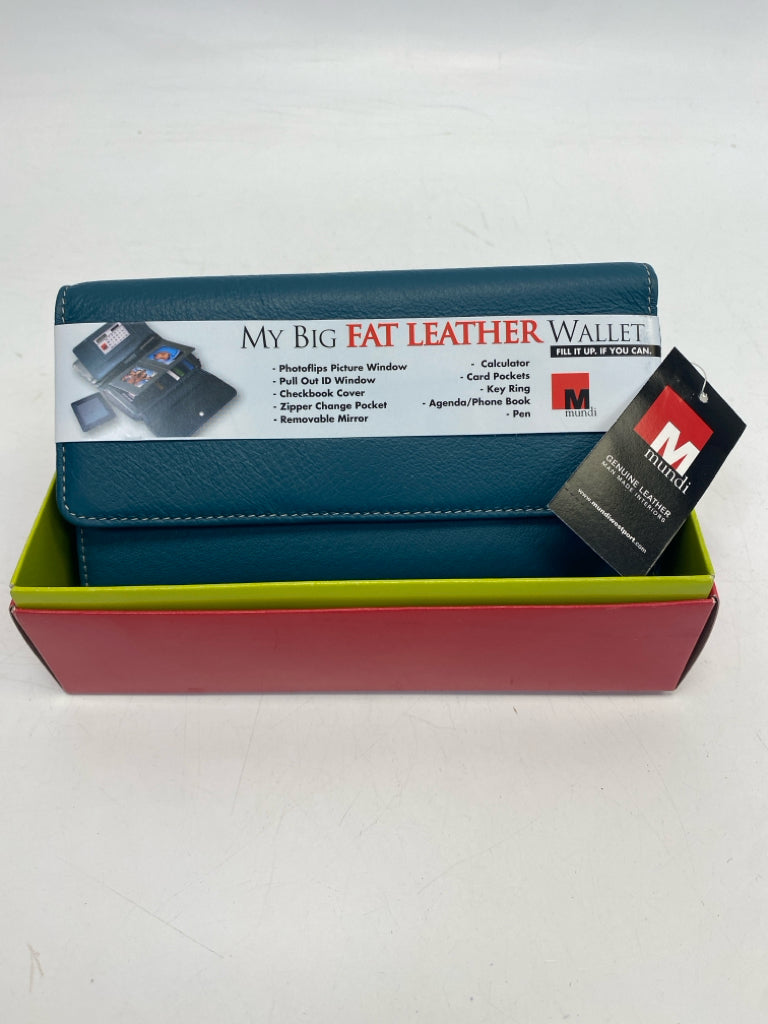 NEW/BOX Teal Blue Leather Wallet