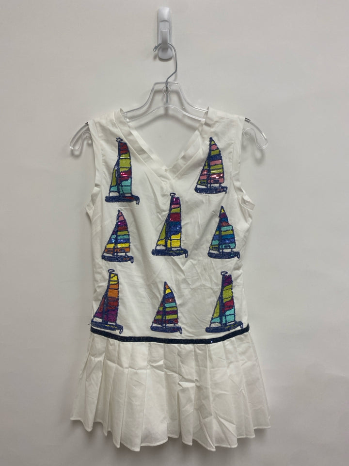 Queen Of Sparkles Size XS White Multi Color Boats Sleeveless Ladies Dress