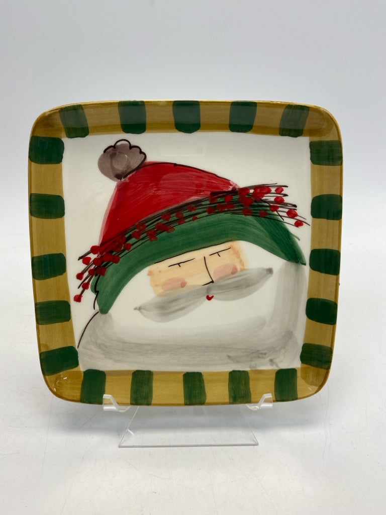 Vietri Cream Green/Red Santa Christmas