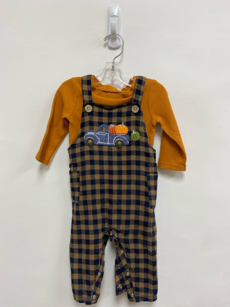 Mudpie SIZE 3-6M Orange Gray/Tan Checkered Boy&