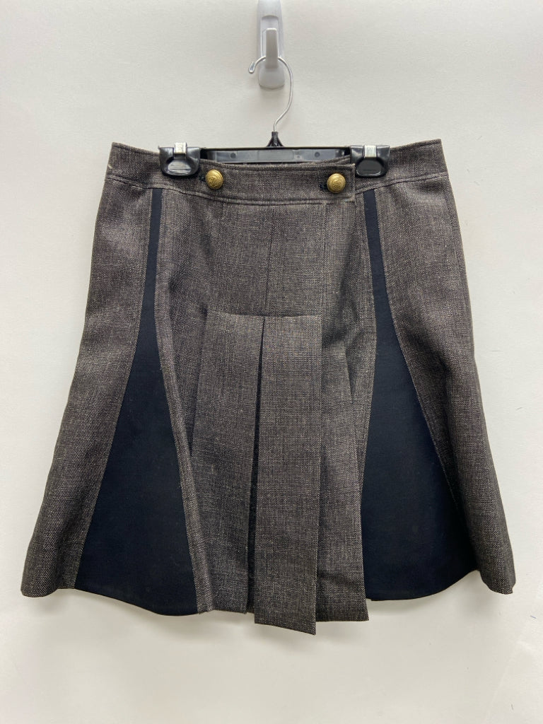 Balenciaga Size 36 Black/Taupe Buttons Pleats Wool Blend Ladies Skirt