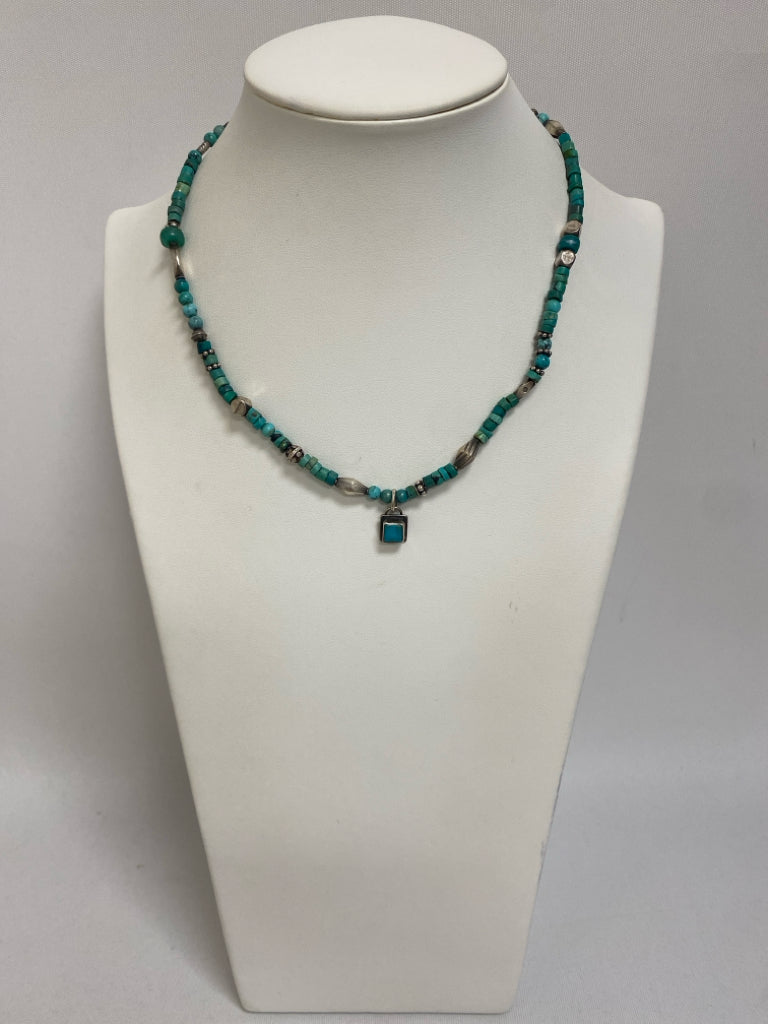 Turquoise Silver Beaded Necklace