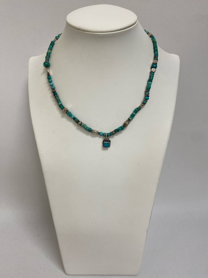 Turquoise Silver Beaded Necklace