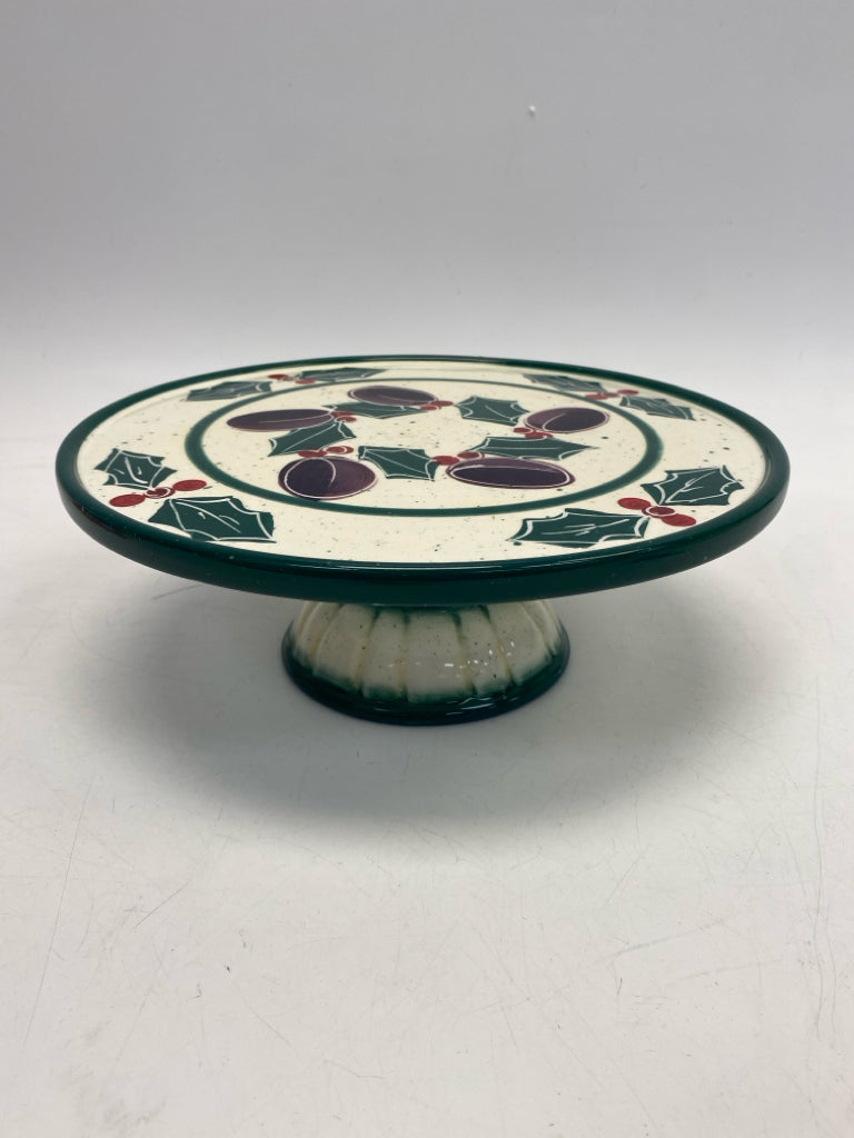 Cream Green Holly Berries Ceramic Christmas