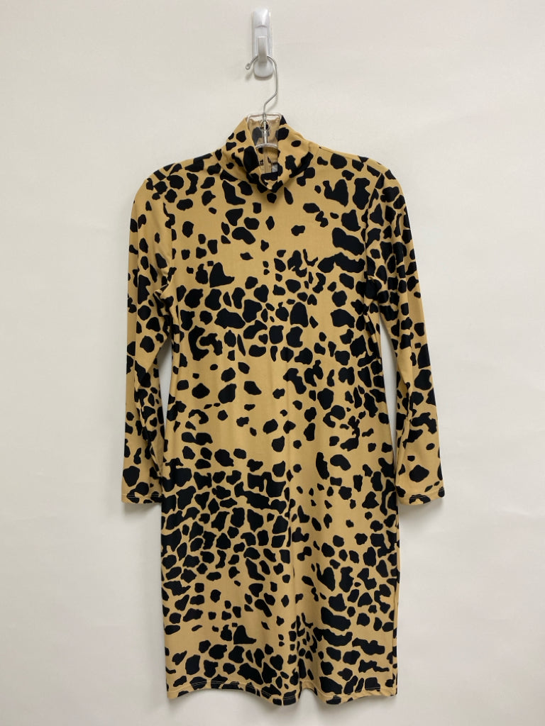 Jude Connally Size XS Tan Black Animal Print Mock Neck Ladies Dress