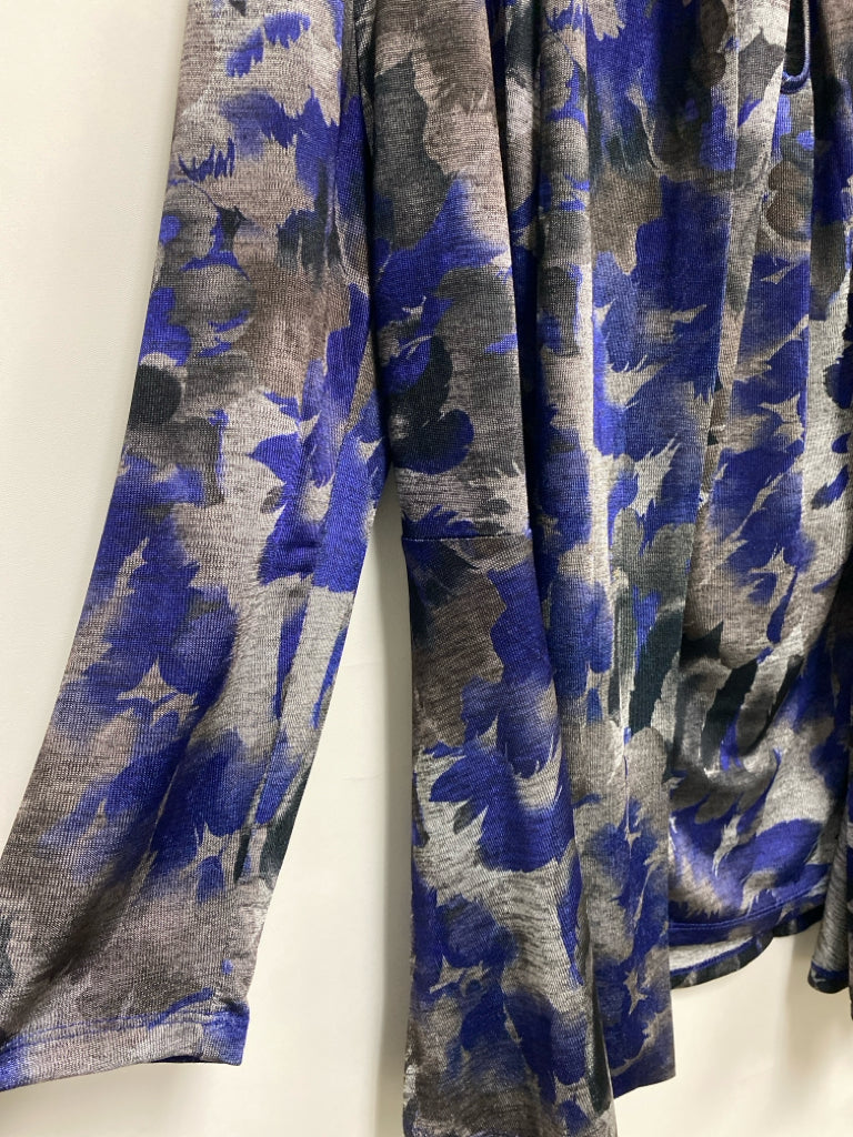 NWT Kasper Size S Gray Blue Abstract Drape Ladies Top